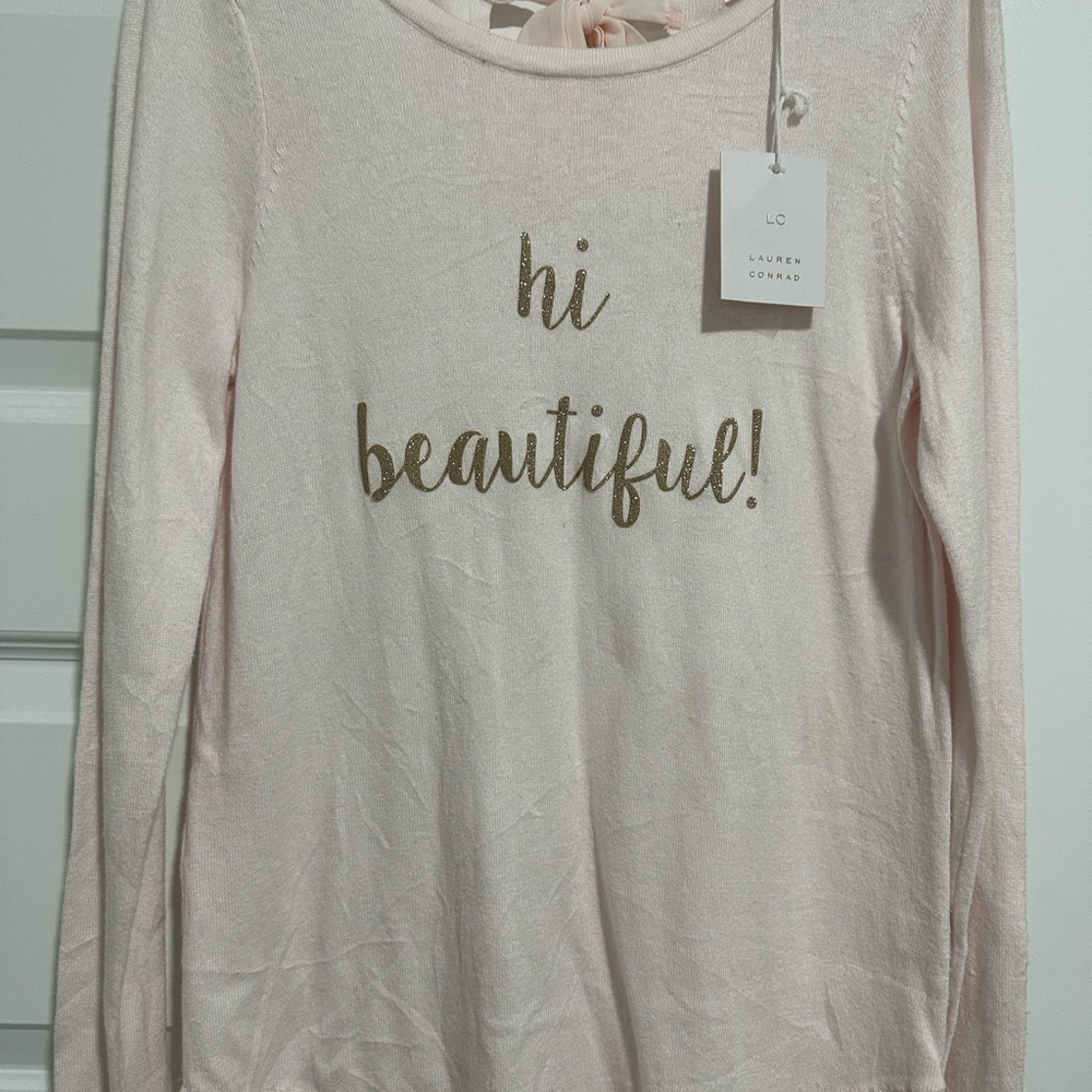 LC Lauren Conrad Pink Sweater with Gold Text